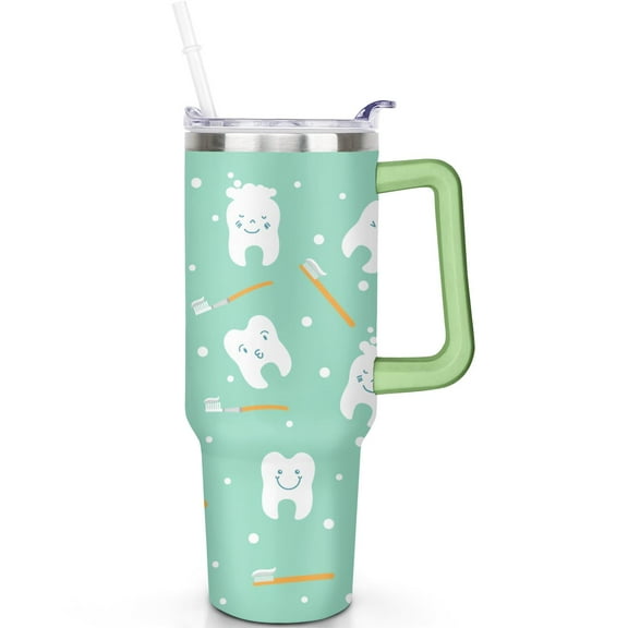 Gifts for Teens & Adults 40oz Teeth Tumbler with Handle Flip Straw Lid Teeth Tumblers Vacuum Insulated Leak Proof