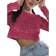 thumbnail image 2 of KelaJuan Women’s Full Sequin Cropped Tops Long Sleeve Round Neck Show Navel Glitter Sparkle Party Blouses, 2 of 9
