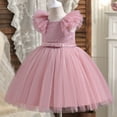 thumbnail image 7 of Girls Dress Kids Pageant Party Bow Knot Fly Sleeve Solid Gown Dress Girl Dresses Pink 5-6 Years, 7 of 7