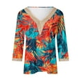 thumbnail image 4 of Aobny Blouse for Women Lace Trim Hawaiian Tops Pullover Orange 3/4 Sleeve V-Neck Young Womens Tops,L, 4 of 5