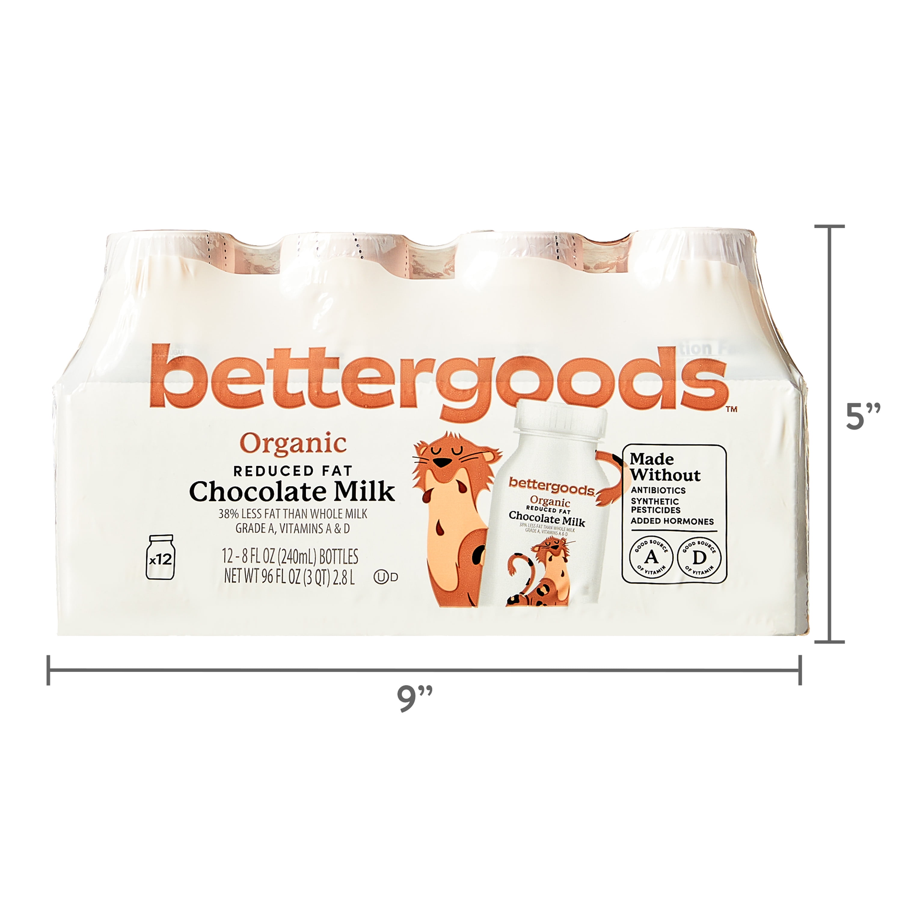 bettergoods Organic Reduced Fat Chocolate Milk, 8 fl oz, 12 Count
