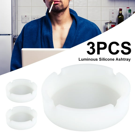 ODOMY 3 Pack Luminous Silicone Ashtray Rubber Ash Tray Sets High Temperature Heat Resistant Portable Round Design Glow in The Dark Decorative Crafts Tray for Cigarettes Indoor Outdoor