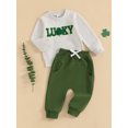 thumbnail image 4 of Toddler Girl Boy Spring Outfits 6 12 18 24 Months 2T 3T Baby Boy St Patricks Day Clothes Letter Shamrock Embroidery Long Sleeve Sweatshirt with Elastic Waist Solid Pants 2 Pcs Set, 4 of 9