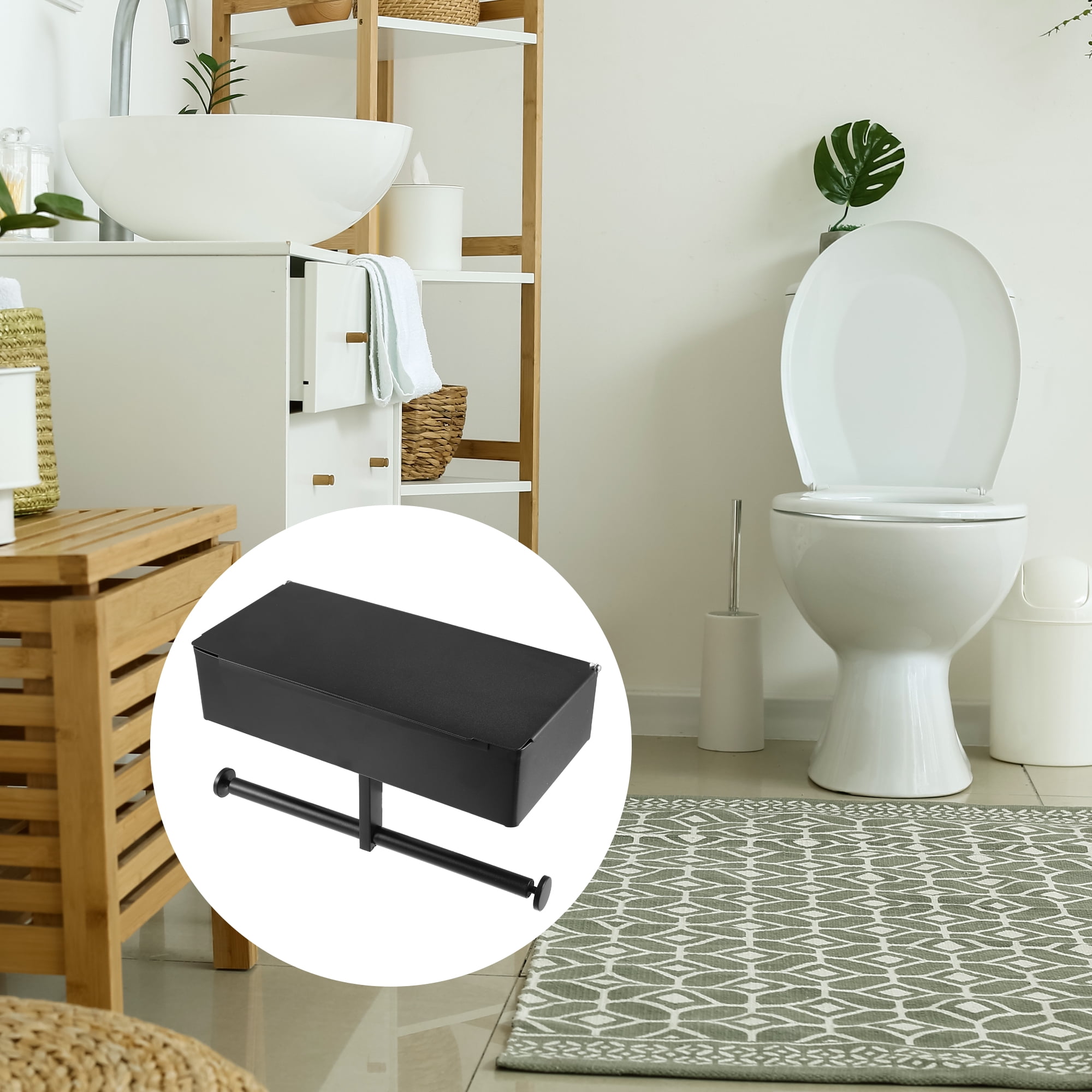 Unique Bargains Toilet Paper Holder Double Roll Tissue Holder Wall Mount for Kitchen Bathroom Black