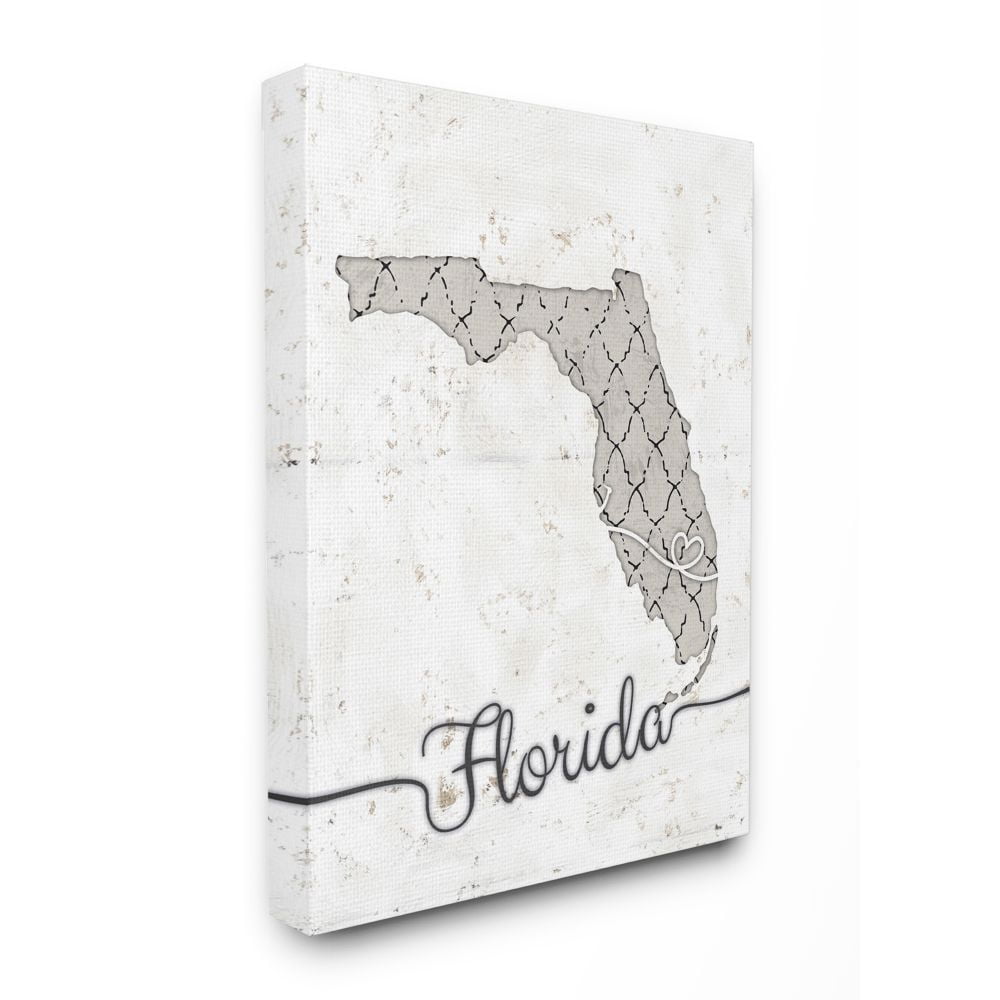 Stupell Industries Florida Patterned Grey US State Design Canvas Wall Art by Ziwei Li