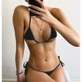 thumbnail image 4 of Traje de baño de dos piezas elástico, transpirable y listo para la playa para fiestas Conjunto de baño con tiras triangulares en color negro, 4 of 6