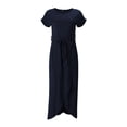thumbnail image 2 of Cathalem Dresses for Women Casual Summer Midi Length Summer Solid Party Casual Slit Dress Sleeve Short Women's Cotton Dress Navy XX-Large, 2 of 3