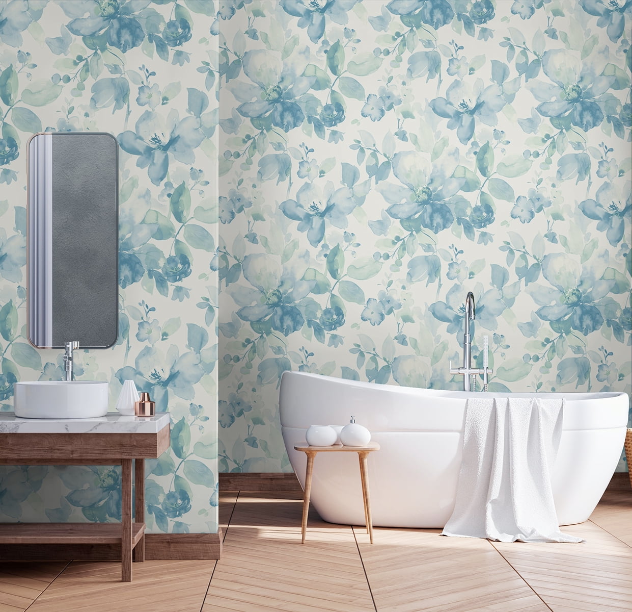 NextWall  Watercolor Flower Peel and Stick Wallpaper 20.5 in. W x 18 ft. L - Seaglass