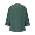 thumbnail image 4 of V-Neck T-Shirts for Women Plus Size Front Button-up 3/4 Sleeve Summer Tops Casual Loose 3 Quarter Length Sleeve Blouses Shirts with Chest Pockets New B-Blue XXL, 4 of 7