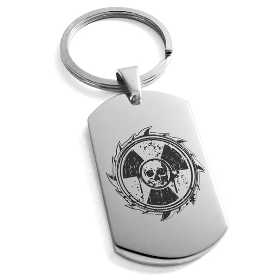 Tioneer Stainless Steel Radioactive Sawblade Skull Engraved Dog Tag Keychain Keyring