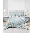 thumbnail image 3 of Quilts Full Size, Teal Ocean Coastal Soft Comforter Bedding Set for Bed, Summer Beach Nautical Coral Starfish Lightweight Quilted Bedspread with Pillow Cover(2 Pieces) for All Season, 78x90 Inch, 3 of 6