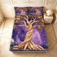 thumbnail image 5 of Homewish Bohemian Tree Of Life Queen Sheets,Vintage Stars Queen Sheet Sets,Purple Brown,4-Piece,1 Flat Sheet, 1 Fitted Sheet and 2 Pillowcases, 5 of 6