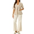 thumbnail image 2 of INSPIRE CHIC Women's Blazer Button Lapel Collar Short Sleeves Spring Summer Wear-to-Work Blazer XS Khaki, 2 of 6