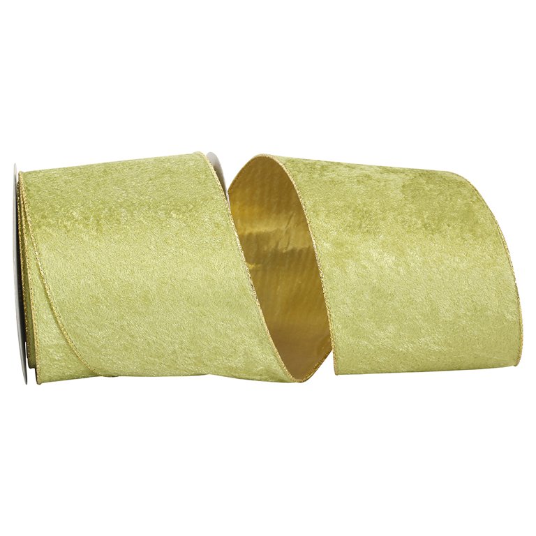 May Arts Green 4 inch Velvet Ribbon with Gold Backing, 10 yd