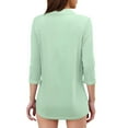 thumbnail image 4 of Holzkary 3/4 Length Sleeve Womens Tops Women's 3/4 Length Sleeve V Neck Collared Tops Summer Work Shirts Fashion Outfits 2025 Polo Shirts Casual Three Quarter Length Dressy Blouses Mint Green L, 4 of 5