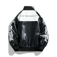 thumbnail image 2 of Men's Color Block PU Leather Jacket With Pockets, Men's Stylish Zip Up Motorcycle Jacket For Autumn & Winter, 2 of 5