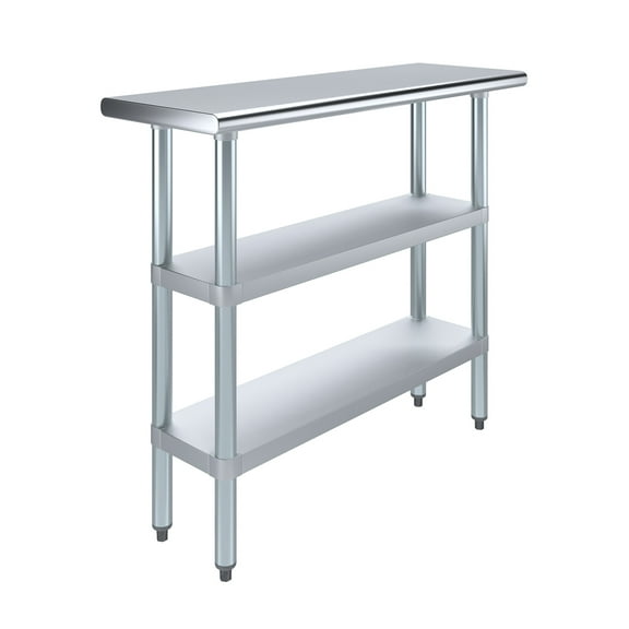 AmGood 14 in. x 48 in. Stainless Steel Table with Two Undershelves | Metal Utility Kitchen Prep Work Table | NSF