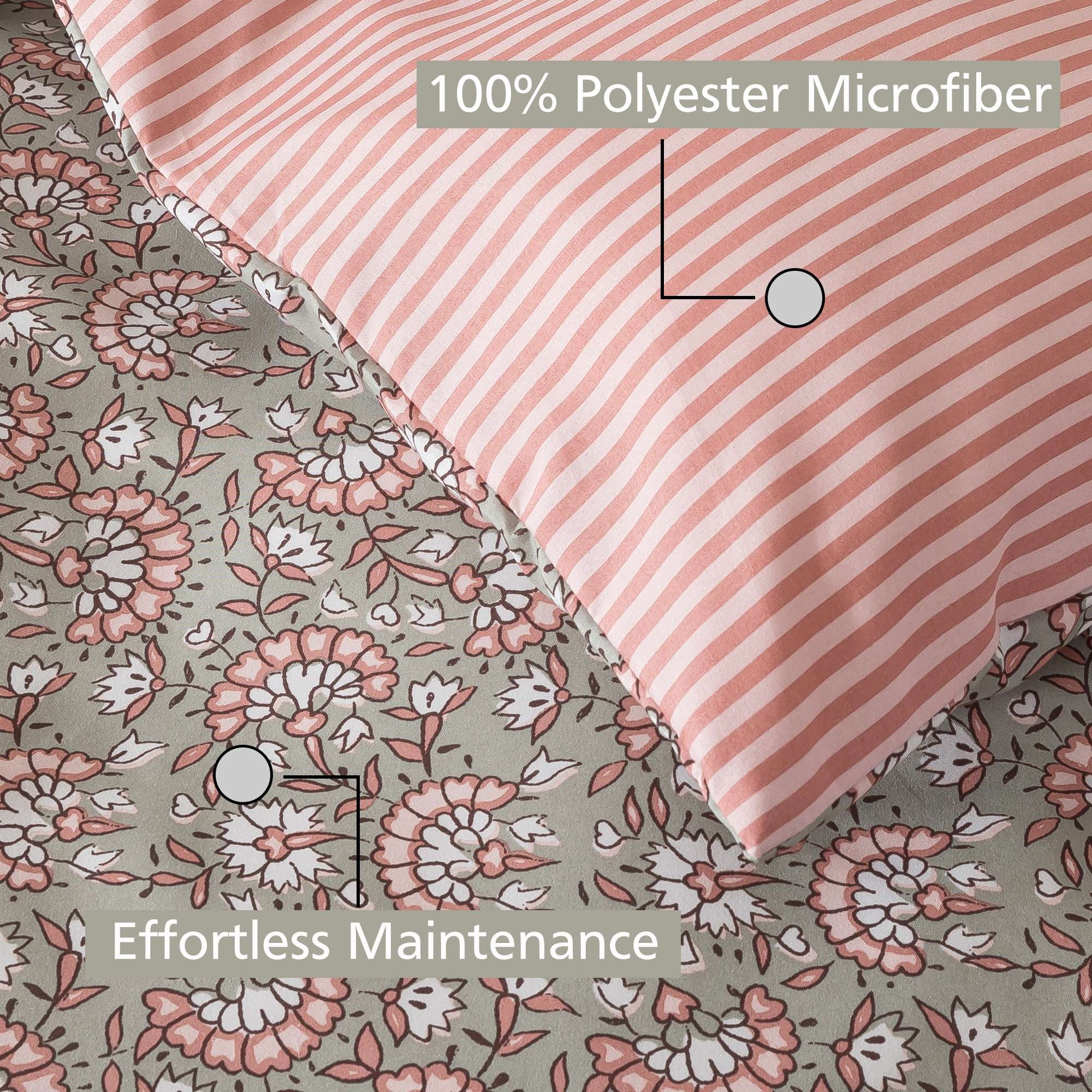 Mainstays Full/Queen Duvet Cover Set, Reversible All-Season, 3-Piece, Green Floral Bowknot