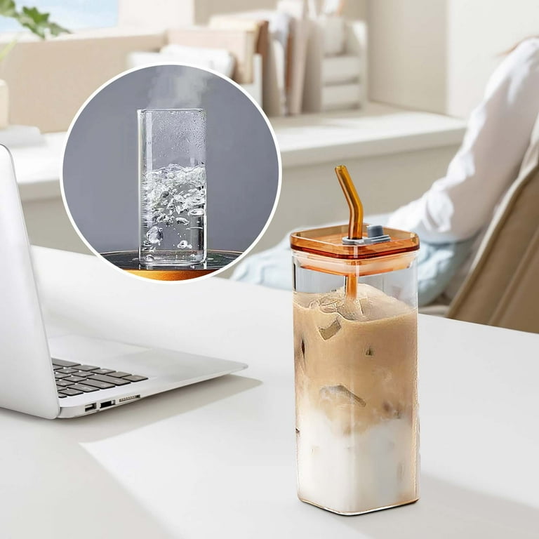Glass Cup with Lid and Straw, 12 Oz Iced Coffee Cup,Glass Smoothie Drinking  Cups Set, Reusable Transparent Glasses Cups Suitable for Cocktails, Beer,  Coffee - Walmart.com
