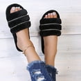 thumbnail image 5 of Anuirheih Plush Slippers Women, Open Toe Casual Sandals Slip On Shoes Soft Home Sandals Indoor Outdoor(Black), 5 of 8