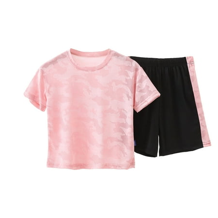 

Outfits for Girls 2 Pieces T-Shirt Shorts Solid Color Camo Short Sleeve Outdoor Sports Cool Summer Spring Kids formal Suits for Boys