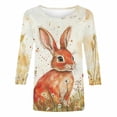 thumbnail image 4 of Easter Apparel for Women Realistic Bunny Rabbit Painting Graphic Print Crewneck Three Quarter Sleeve Soft Fabric Casual Festive Holiday T-Shirt, 4 of 5
