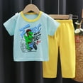 thumbnail image 2 of Pajamas Set for Boys Size 14-16 Kid's Summer Homewear Boys Girls Cartoon Printed Short Sleeve T Shirt Long Pants Pajamas Suits Children's Clothing Sky Blue-C, 6-12 Months, 2 of 3