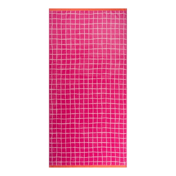 Mainstays Summer Vibes Cotton-Blend Beach Towel, 72 x 36 in, Checkered Magenta