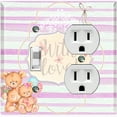 thumbnail image 1 of Metal Light Switch Wall Plate Outlet Cover (2 Teddy Bears With Love Heart Balloon Flower Pink Stripes - Single Toggle Single Duplex), 1 of 2