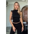 thumbnail image 6 of Sleeveless Crop Tops for Women Mock Neck Ruched Tank Tops Y2k Going Out Tops Solid Slim Fitted Shirts Black M, 6 of 7