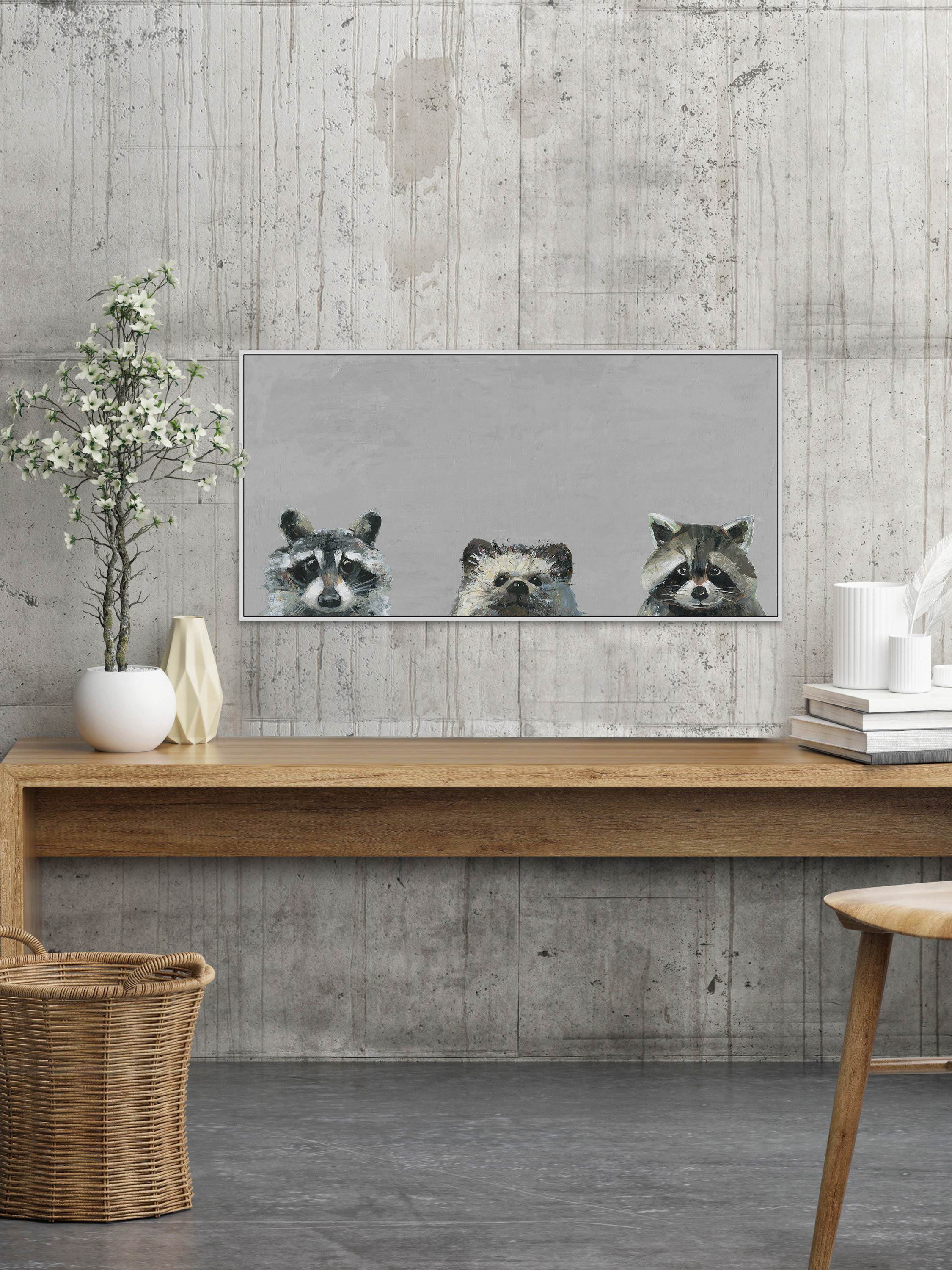 Three Cuties in Gray Floater Framed Painting Print on Canvas