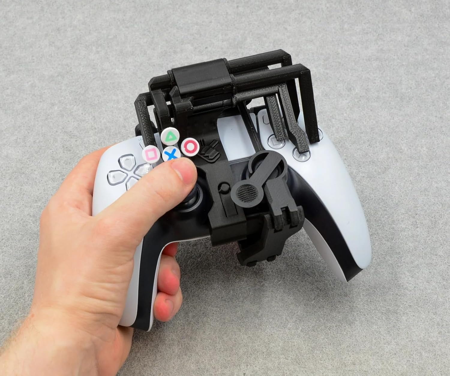 One-Handed Controller Adapter for PS5, Snap-On Attachment for DualSense for Single-Hand Gaming | Includes Leg Strap, Rubber Bands & Button Labels (Right Hand)
