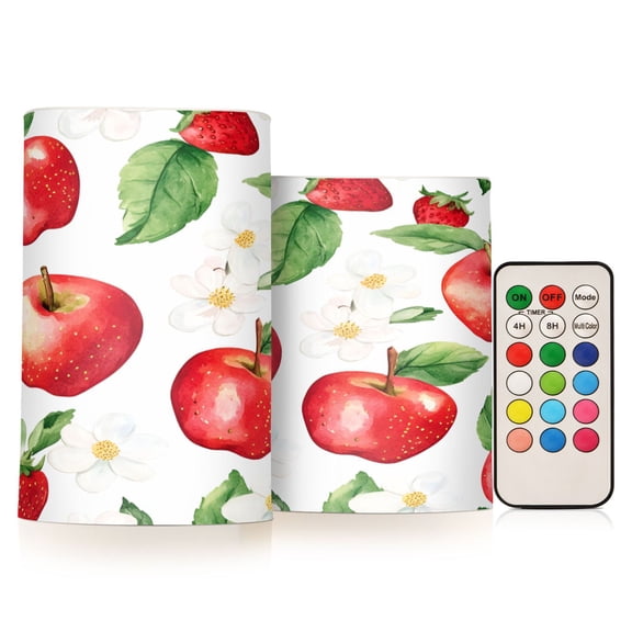 Yayeee Flameless Candles with Remote Flickering Battery Operated Multi Color Changing, White Apple Pattern