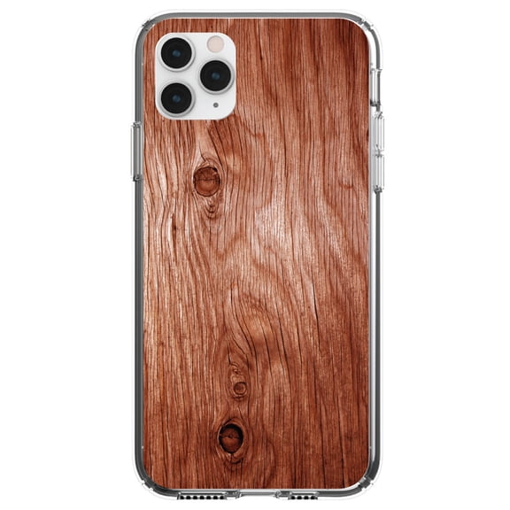 DistinctInk Clear Shockproof Hybrid Case for iPhone 13 Pro MAX (6.7" Screen) - TPU Bumper, Acrylic Back, Tempered Glass Screen Protector - Orange Weathered Wood Grain Print - Printed Wood Grain Image
