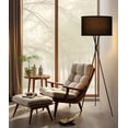 thumbnail image 4 of Kira Home Sadie 61" Mid Century Tripod LED Floor Lamp + 9W bulb (/), Leather Accent Legs, Black Drum Shade, Black, 4 of 7