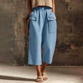 thumbnail image 2 of VV AVEORS Capris For Women Pull On Wide Leg Linen Cargo Pants Summer Buttons High Waist Beach Vacation Trousers With Pockets Sky Blue 2XL, 2 of 7
