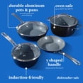thumbnail image 3 of Sur La Table Kitchen Essentials - Juego de ollas y sartenes de aluminio forjado antiadherentes con interior de cerámica de titanio sin PFA, 10 piezas, color negro, compatibles con inducción, 3 of 5