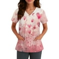 thumbnail image 4 of Valentine Scrub Top for Women Plus Size Hoilday V Neck Cute Love Heart Printed Scrub Shirts Casual Short Sleeve Scrubs Medical Nurse Uniform Nursing Workwear with Pockets Pink S, 4 of 5