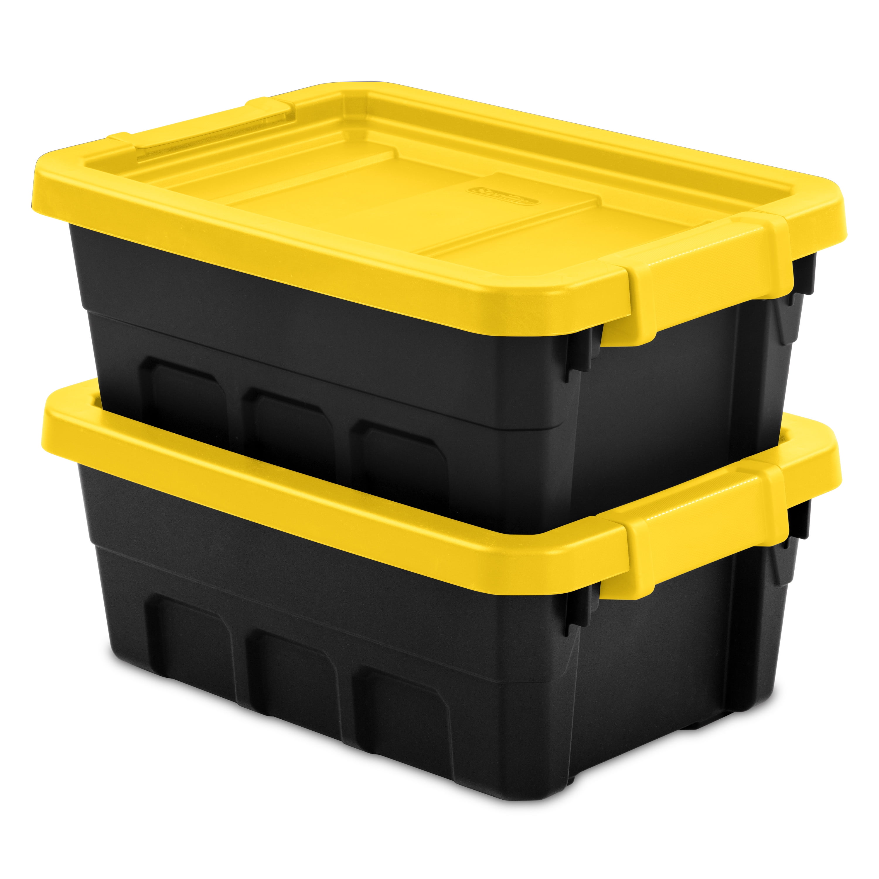 Sterilite 18319Y04 20 Gallon Heavy Duty Plastic Storage Container Box with  Lid and Latches, Yellow/Black (4 Pack)