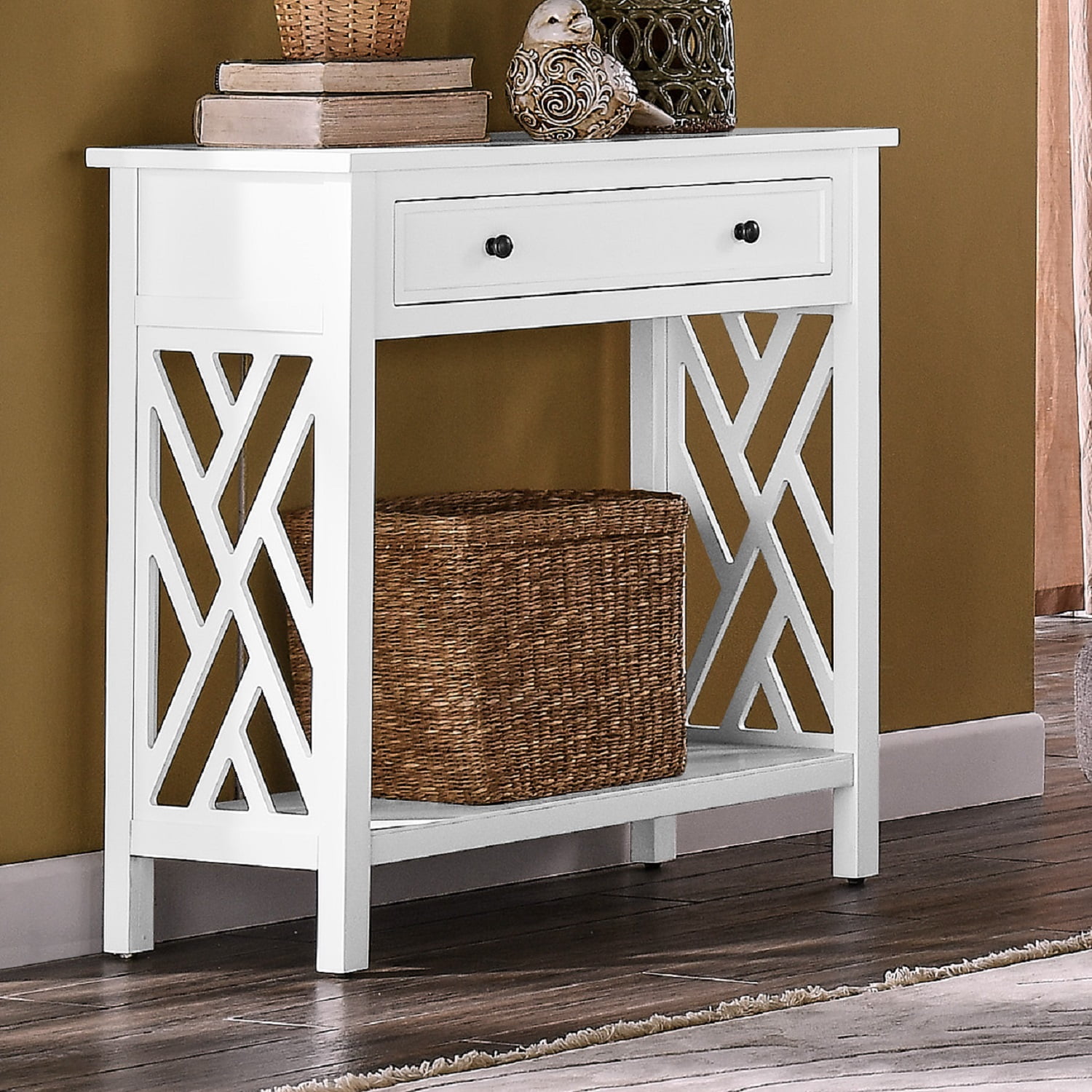 Alaterre Furniture Coventry 32 in. Wood Entryway or Console Table with Drawers and Shelf, Modern Open-Side Design, Versatile for Living Room, Entryway and Kitchen, White