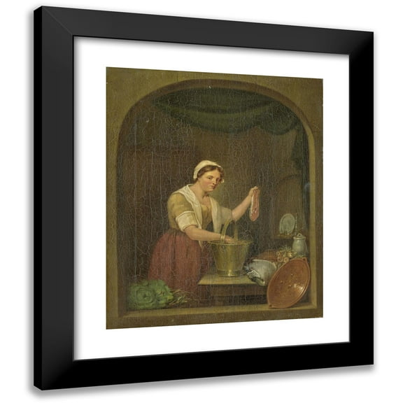 Jan de Ruyter 12x14 Black Modern Framed Museum Art Print Titled - The Kitchen Maid (1820)
