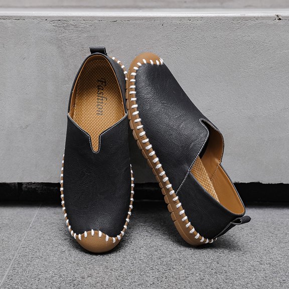 Men's White Hand Stitched Leather Slip-On Casual Loafers