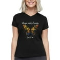 thumbnail image 2 of Letter & Butterfly Print T-Shirt, V Neck Short Sleeve T-Shirt, Casual Every Day Tops, Women's Clothing, 2 of 6