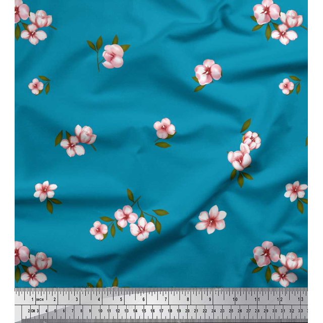 Soimoi Poly Georgette Fabric Leaves & Floral Artistic Print Sewing Fabric Yard 42 Inch Wide