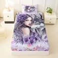 thumbnail image 3 of Manfei Romantic Floral Lady Twin Sheets,Gray Wolf Bedding,3 Pieces,1 Fitted Sheet and 1 Pillowcase, 3 of 6