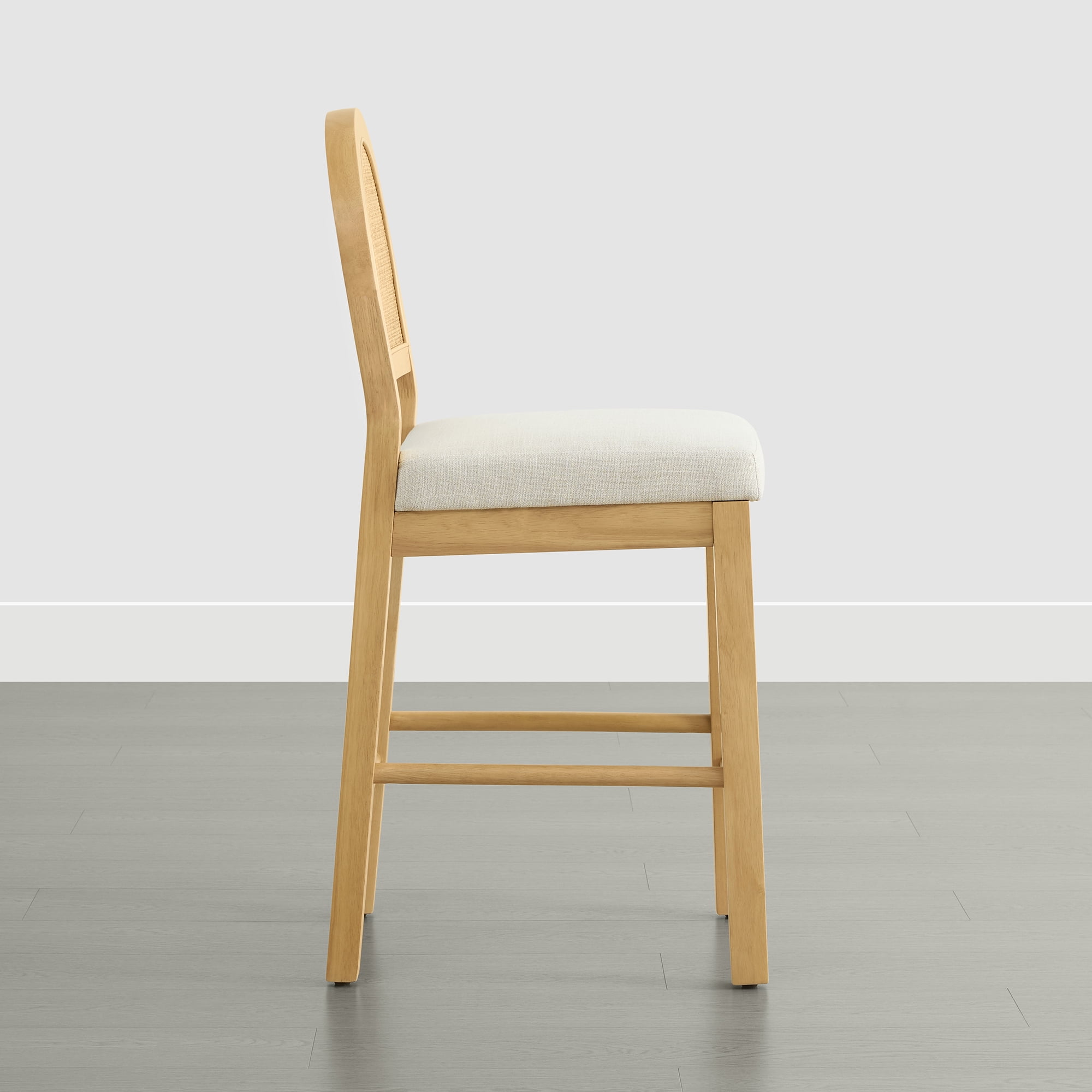 Spruce & Spring Boho Rattan Counter Stool with Solid Wood Frame and Upholstered Seat Set of 3, Natural