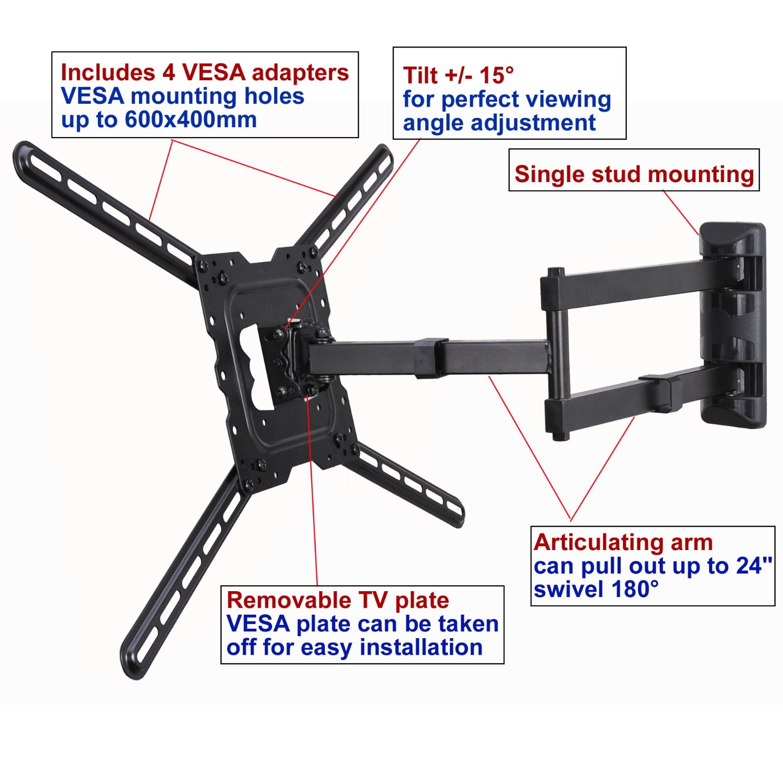 VideoSecu Articulating TV Wall Mount for Most 26"-55" LG LED LCD Plasma HDTV Full Motion Flat Panel Screen Bracket 32LH550B 32LJ550M 43LH5000 43LJ550M 49UJ6500 49UJ7700 55UJ6300 55LJ550M bd5