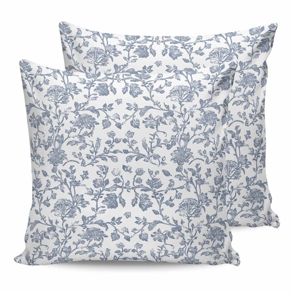 24x24 Pillow Covers Set of 2, Blue Flower Throw Pillow Covers Decorative Couch Cushion Case, Vintage Farmhouse Boho Leaf Spring Summer Microfiber Square Pillowcases for Bedroom Car Living Room