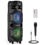 CURUK Dual 8 Woofer Bluetooth Portable Speaker Mic, RC, Handles & Wheels, Black,