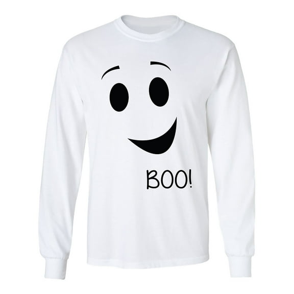 Boo! It's a Ghost! Adult Halloween Long Sleeve T-Shirt in White
